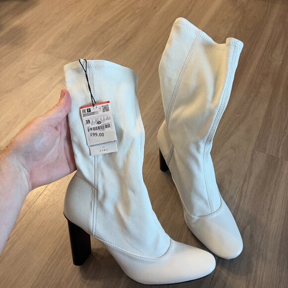 NEW Zara White Leather Booties Size 39 - Picture 2 of 6